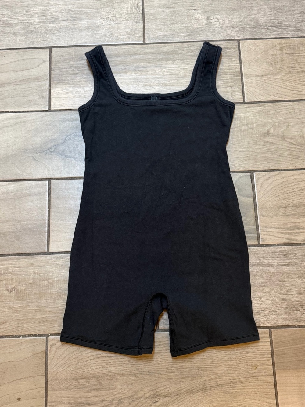 SKIMS Black Square Neck Tank Romper Bodysuit Shorts